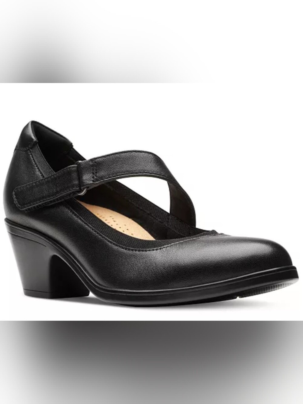 Clarks Black Mary Jane Heel with Cross Strap